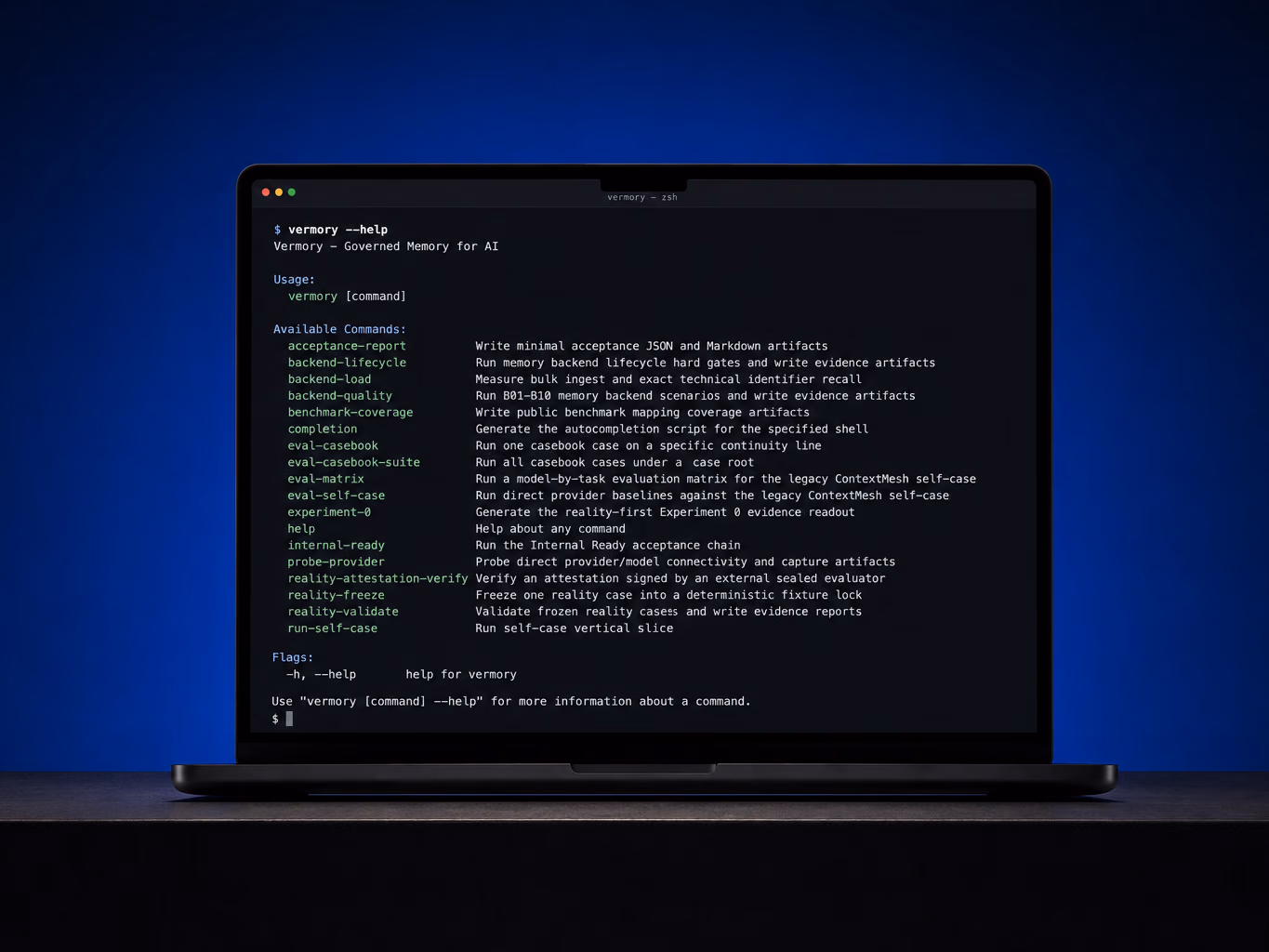 Vermory — governed memory CLI in a terminal